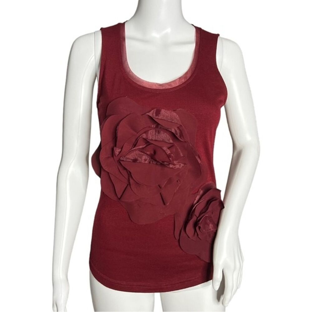 Anthropologie McGinn Womens XS Burgundy Count the‎ Petals Tank Top Avant Garde